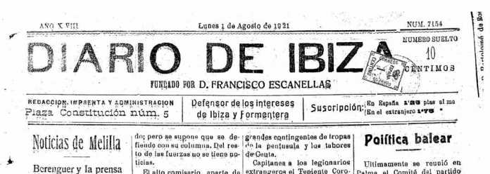 Cabecera Diario de Ibiza de 1921