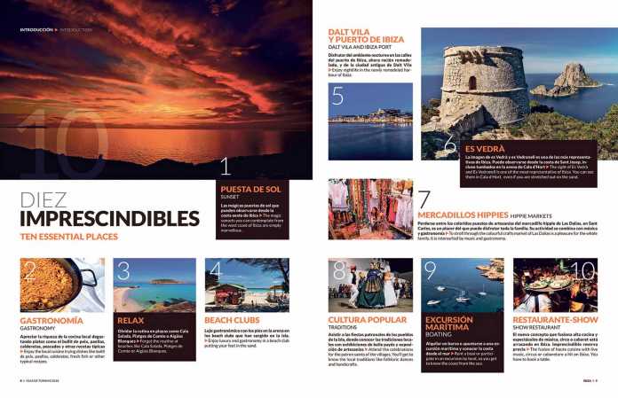 Guía de Turismo de Ibiza y Formentera. Cuatro dobles páginas de la edición de Fitur 2018 de La Guía de Ibiza y La Guía de Formentera.