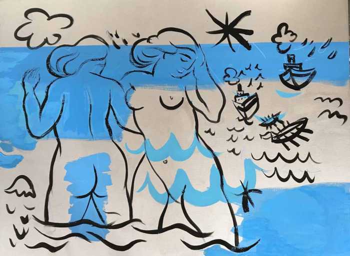 ‘Bañistas’, técnica mixta sobre tela (2017).‘Bañistas’, técnica mixta sobre tela (2017).