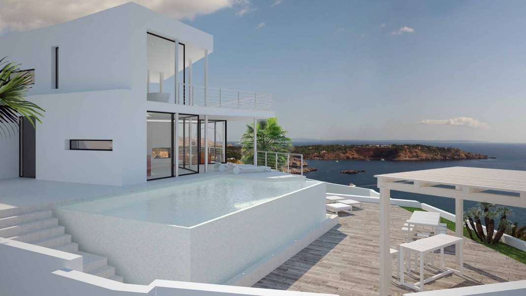 La villa (Ref. 6548) preside un maravilloso acantilado en la lujosa urbanización de Vista Alegre, Sant Josep. fotos:ibiza sotheby’s international realty