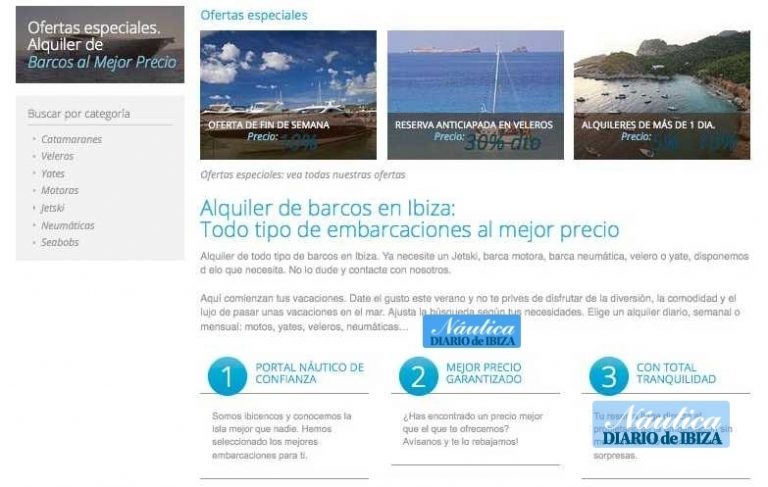 Más de cien barcos en alquiler en la web de charter.diariodeibiza.es